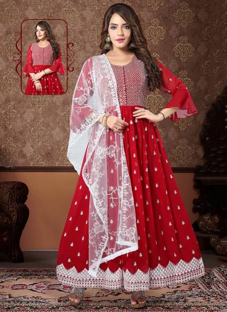 N F GOWN 21 Fancy Festive Wear Rayon Printed Long Gown With Dupatta collection N F G 714 RED